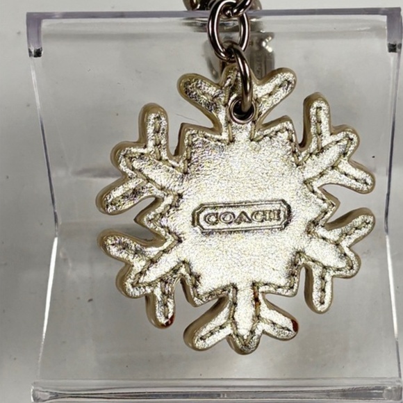 Coach 🎁Vintage Snowflake Crystal & Leather Keychain Bag Charm ❄️❄️ - Picture 3 of 6
